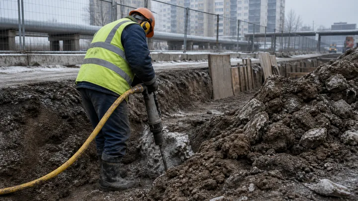 Земляные работы с пневмоинструментом